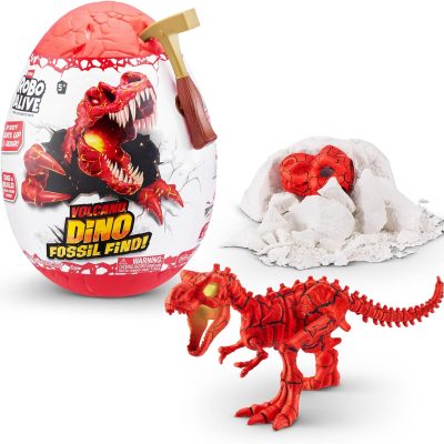 Robo Alive Volcano Dino Fossil Egg með hamri