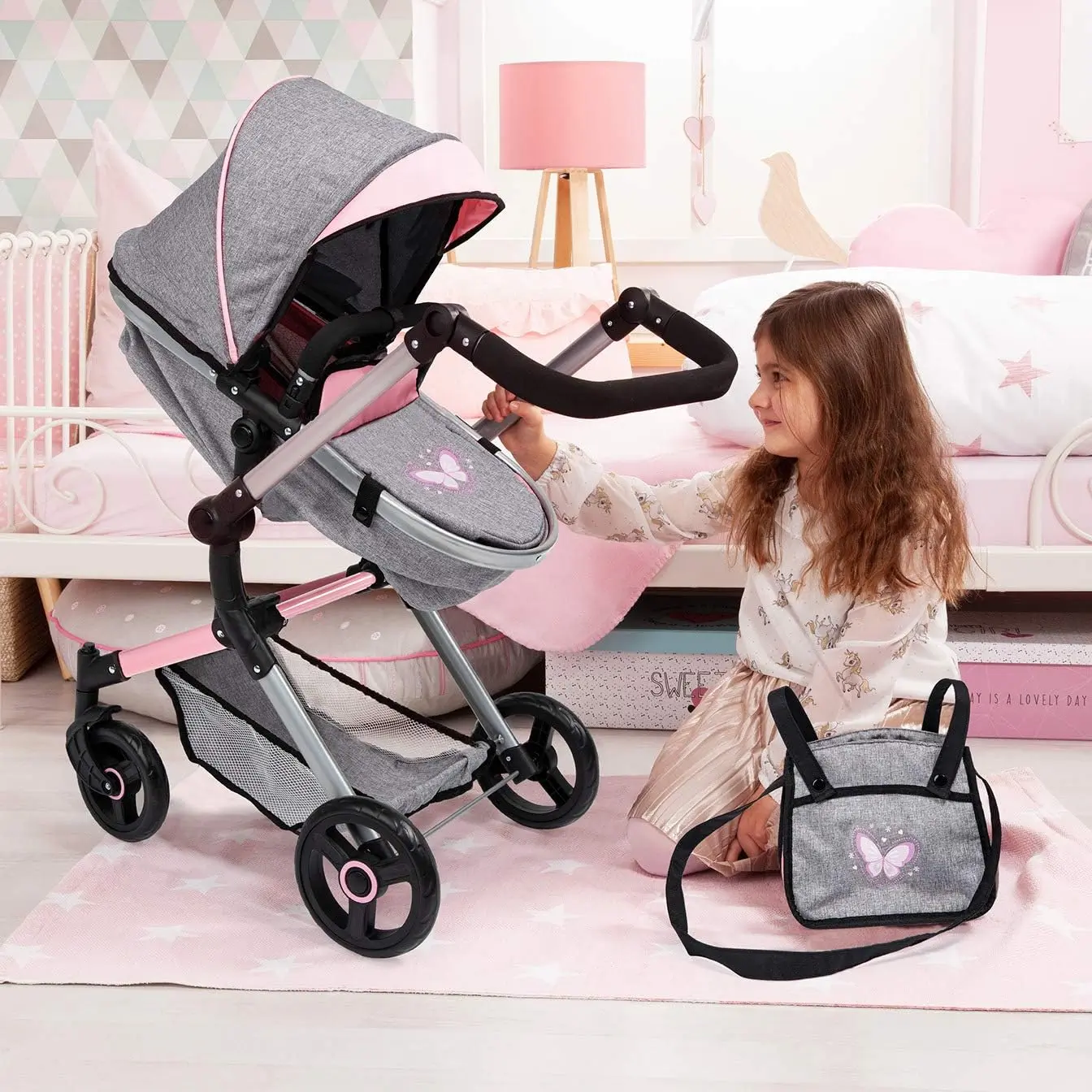 Bayer Design dúkkuvagn með svuntu og skiptitösku -Neo Vario Bleikur og Grár - Image 8