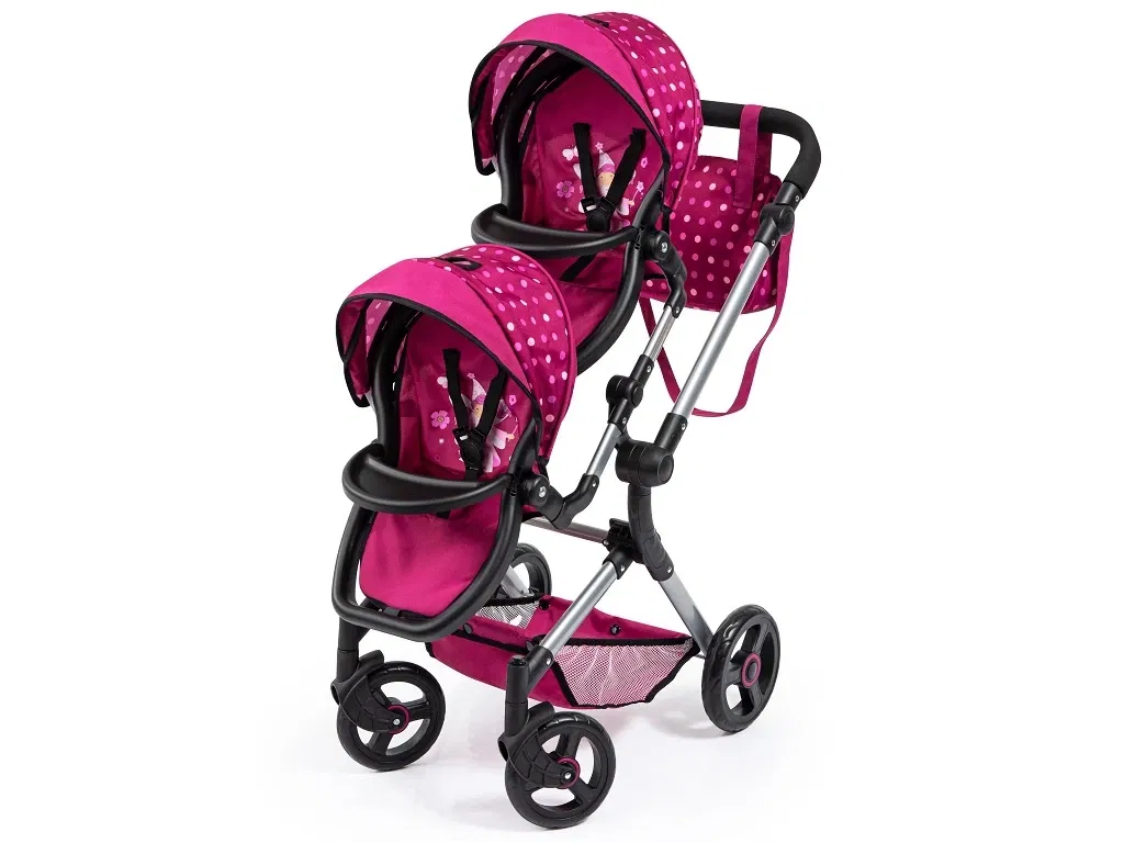 Bayer Design dúkkutvíburakerra með skiptitösku Twin Neo - Vínrauður